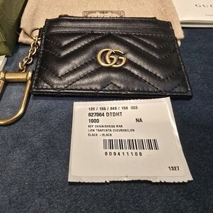 GUCCI Marmont Black Leather Keychain Card Holder